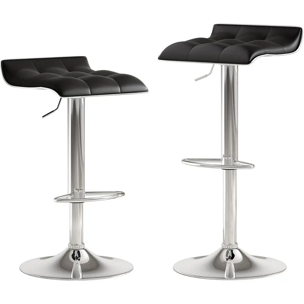 Set of 2 Counter Height Swivel Bar Stools with Thickened PU Leather, 360° Rotation and Airlift for Home Kitchen or Bar (Black)