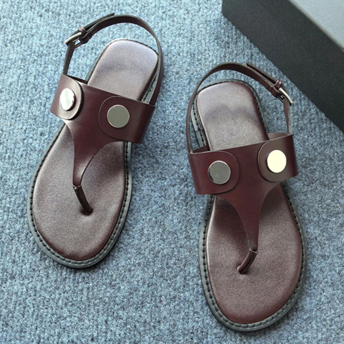 

MaxduttiNordic Minimalist Burgundy Flat Sandals Women Genuine Leather Office Ladies Elegant Summer Slippers Shoes For Women