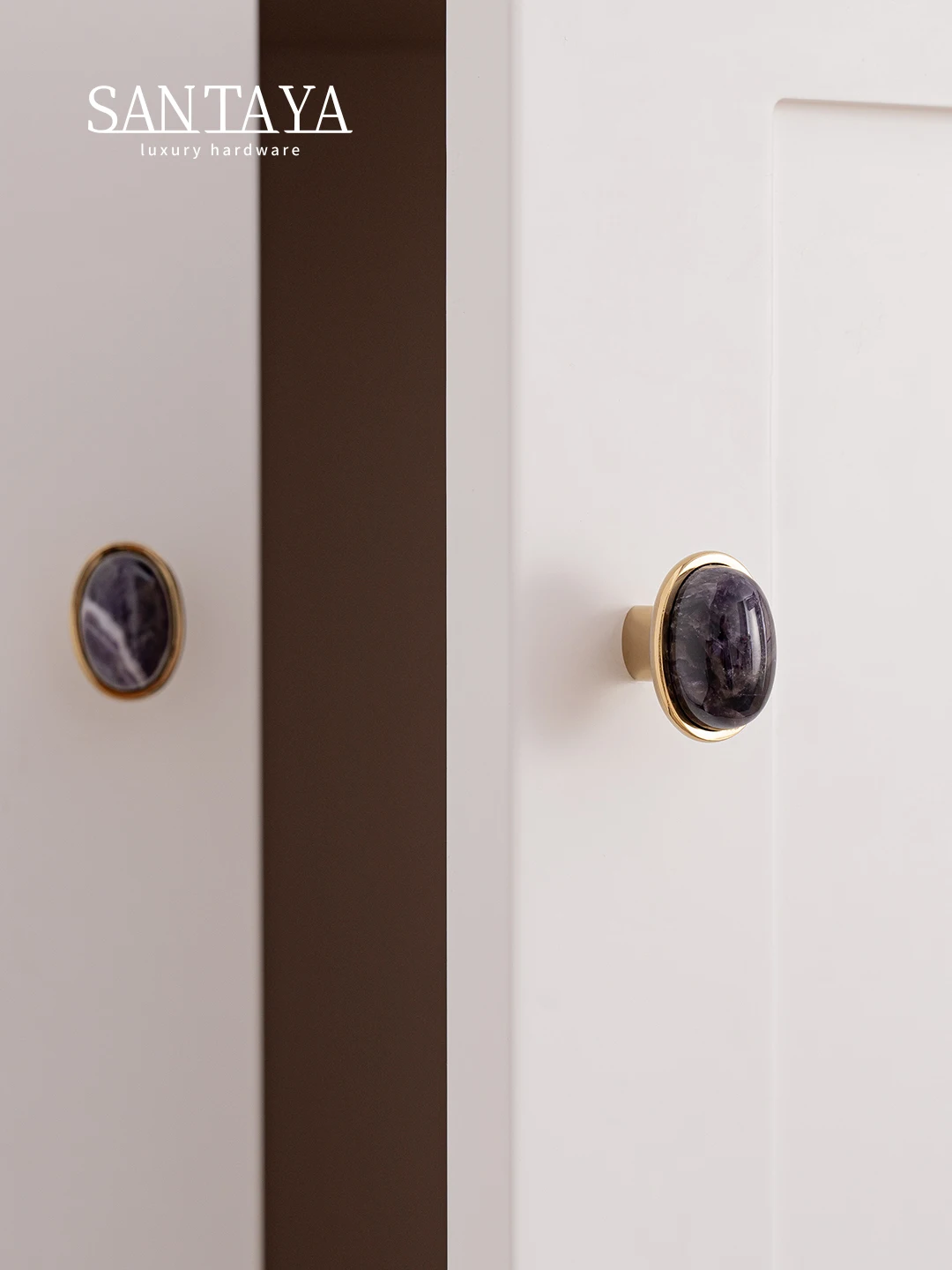 Santaya Solid Brass Handles Natural Stone Crystal Kitchen Cabinet Handle Bedroom Wardrobe Dresser Drawer Knob Colorful Handle