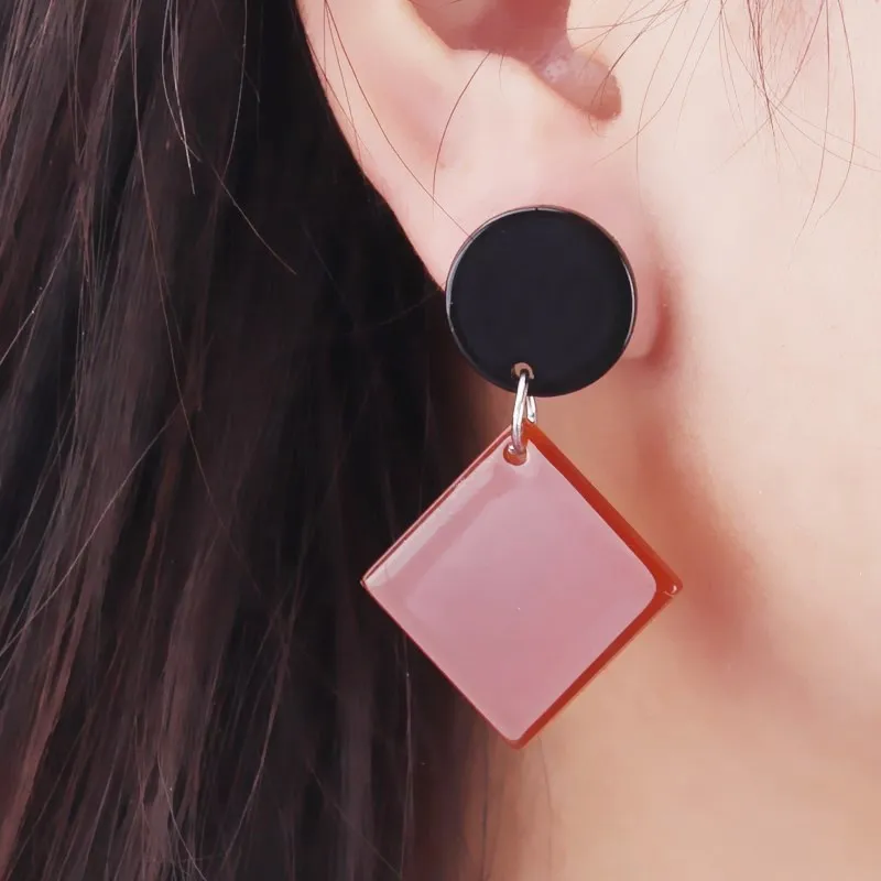 Acrylic Round Rhombus Drop Earrings For Women Brown Gray Color Big Circle Square Ear Acetate Resin Brincos Fashion Jewelry Gift