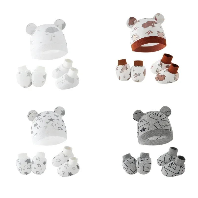 

Шапочка для новорожденных, перчатки и носки с защитой от царапин, хлопковые головные уборы, варежки с защитой от захвата и чехол для ног для мальчиков и девочек