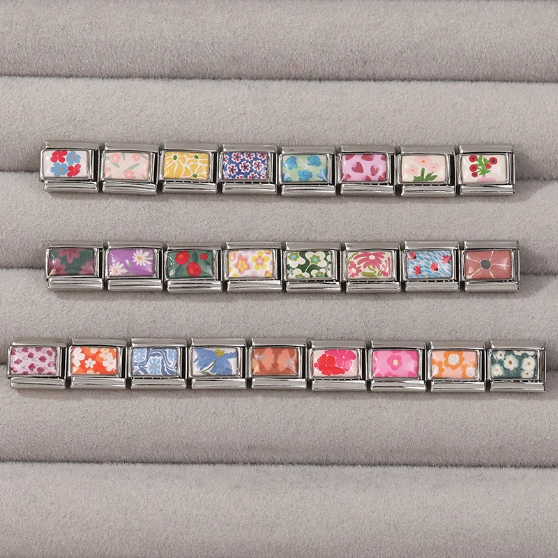 Y2K Personalized DIY Italian Flowers Series Charm Bracelet Colorful Creative Bead Fit 9mm Bracelet Stainless Steel Jewelry Gift