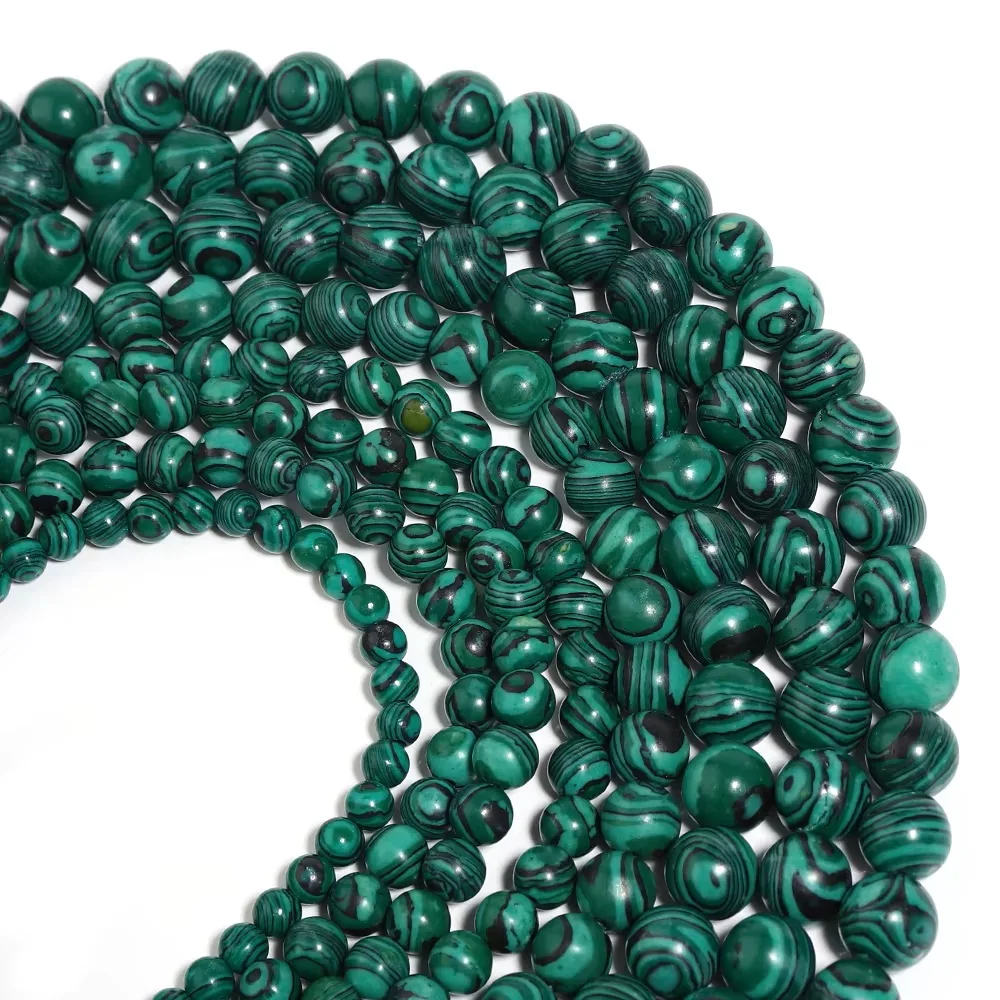1 Fio de Contas de Pedra Malaquita Verde Natural 4/6/8mm, Contas Espaçadoras Soltas para Fabricação de Joias, Acessórios para Pulseiras e Colares