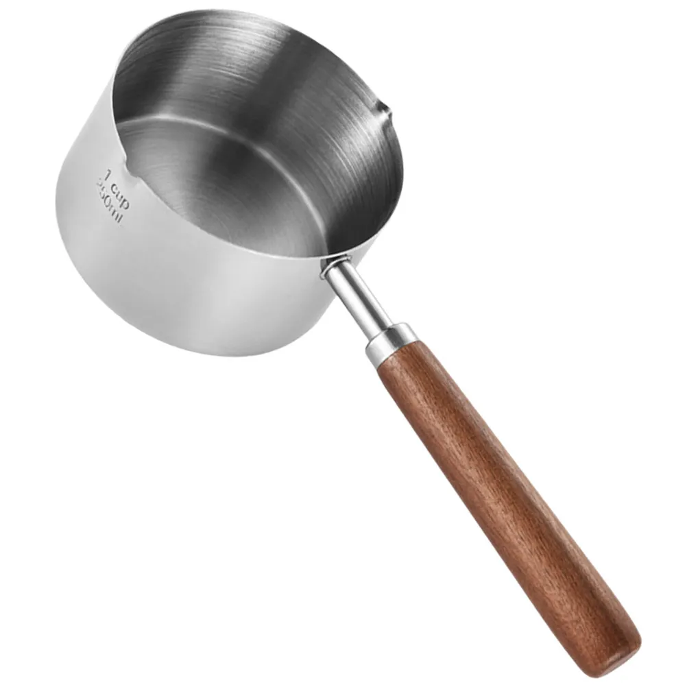 250Ml Stainless Steel Small Saucepan with Ergonomic Wood Handle for Melting Butter Chocolate Boiling Milk Heating Oil Compact