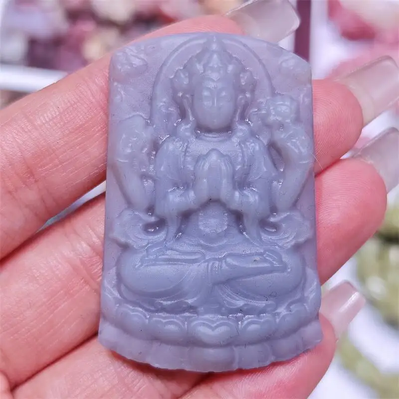Natural Amazonite Guanyin Pendant Carving Mercy Healing Fengshui Hand-carveda Statue For Home Office Decor Gift 1PCS