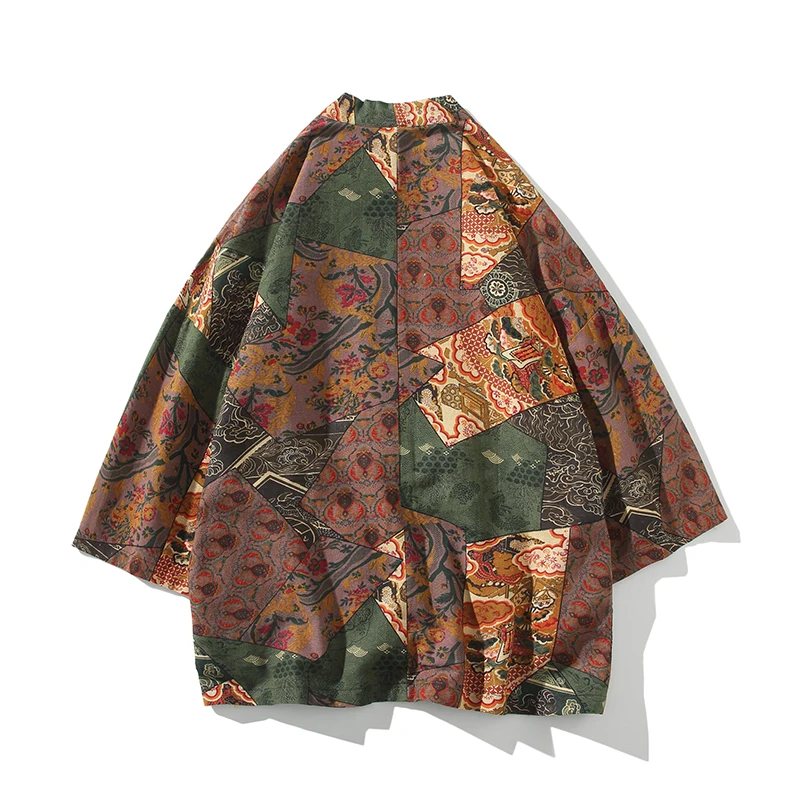 Ethnische Stil Druck Yukata Set Männer Mode Baumwolle Leinen Strickjacke Bluse Shorts Asiatische Kleidung Harajuku Japanische Cosplay Kimono
