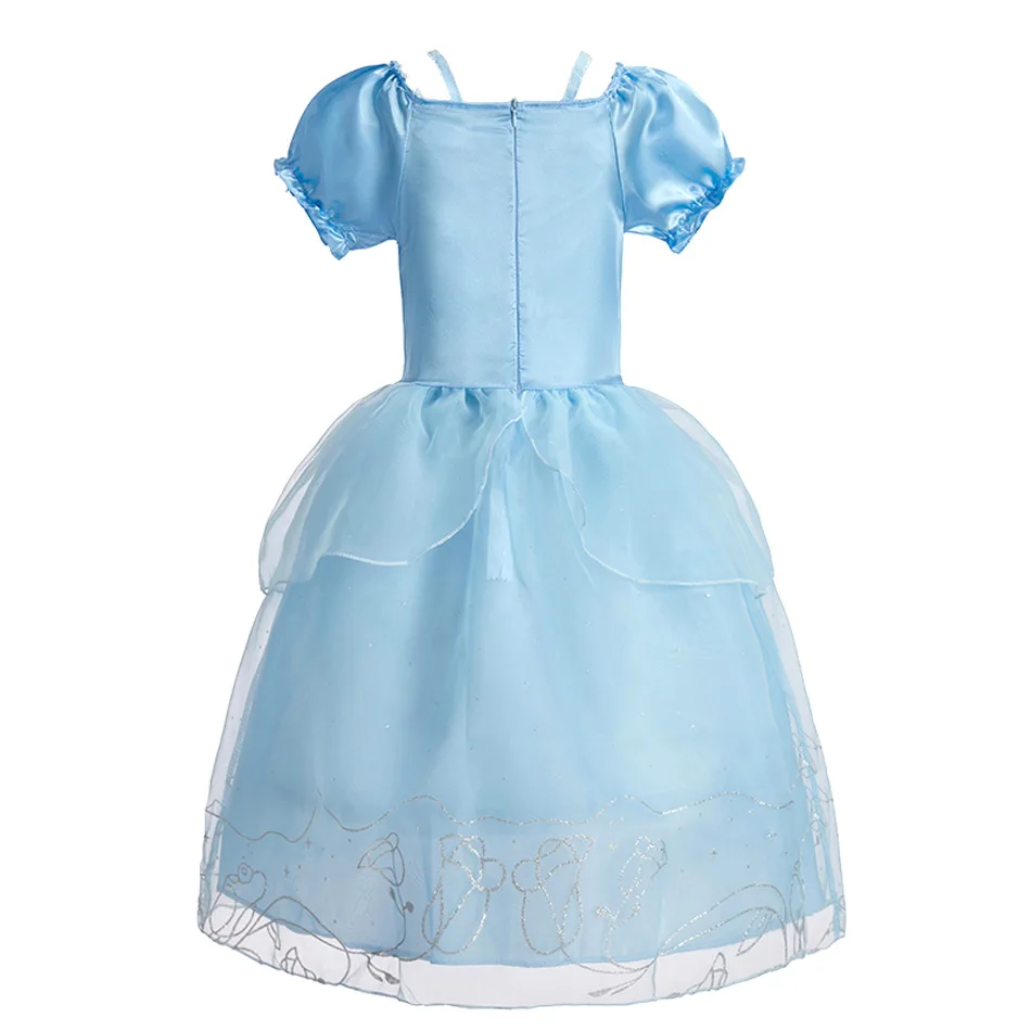 Girls Cosplay Disney Cinderella Princess Costume Kids Butterfly Blue Party Vestidos Birthday Carnival Dress Up Disguise Frock view 3