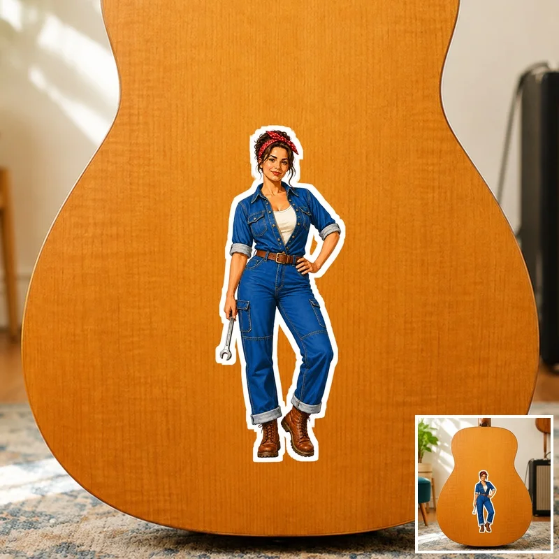 Full Length Retro Woman Mechanic Car Decal, Waterproof Sun Resistant Printed Vinyl Decal for Vehicle Windows and Body Panels