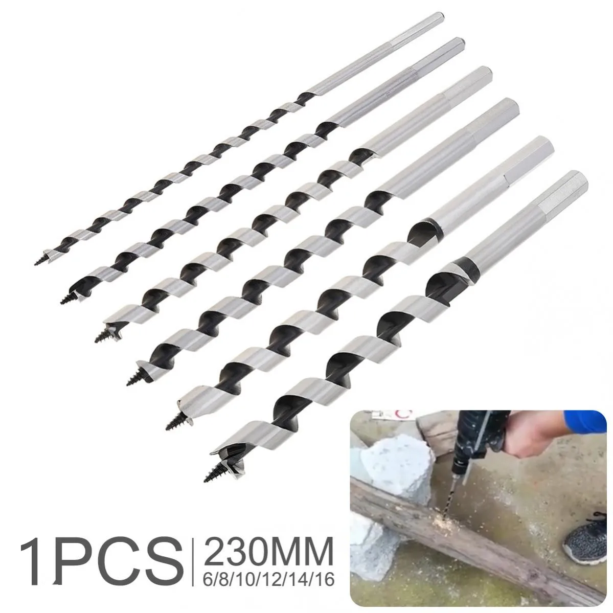 6mm-16mm Auger Woodworking Drill Bit Hex Shank Ship Auger Long Drill Bit for Wood / Brick Tile / Plastic, Twist Auger Drill Bits