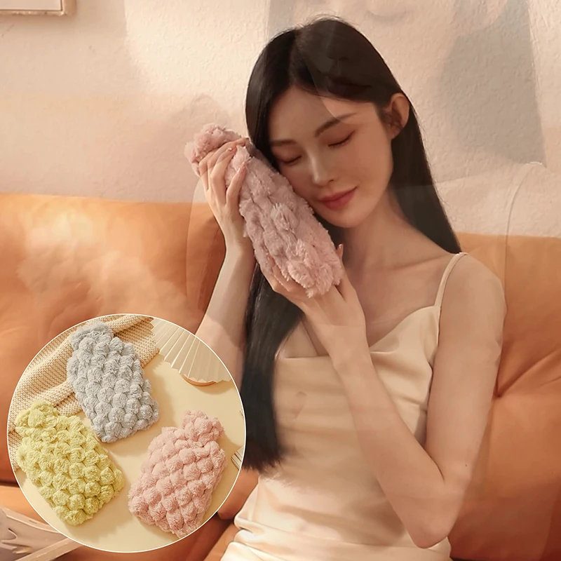Bolsa de agua caliente llena de agua de 2L con tapa, bolso grande de felpa bonito y cálido, compresa para mujer, para estómago, cuello, cama, manos cálidas, tesoro