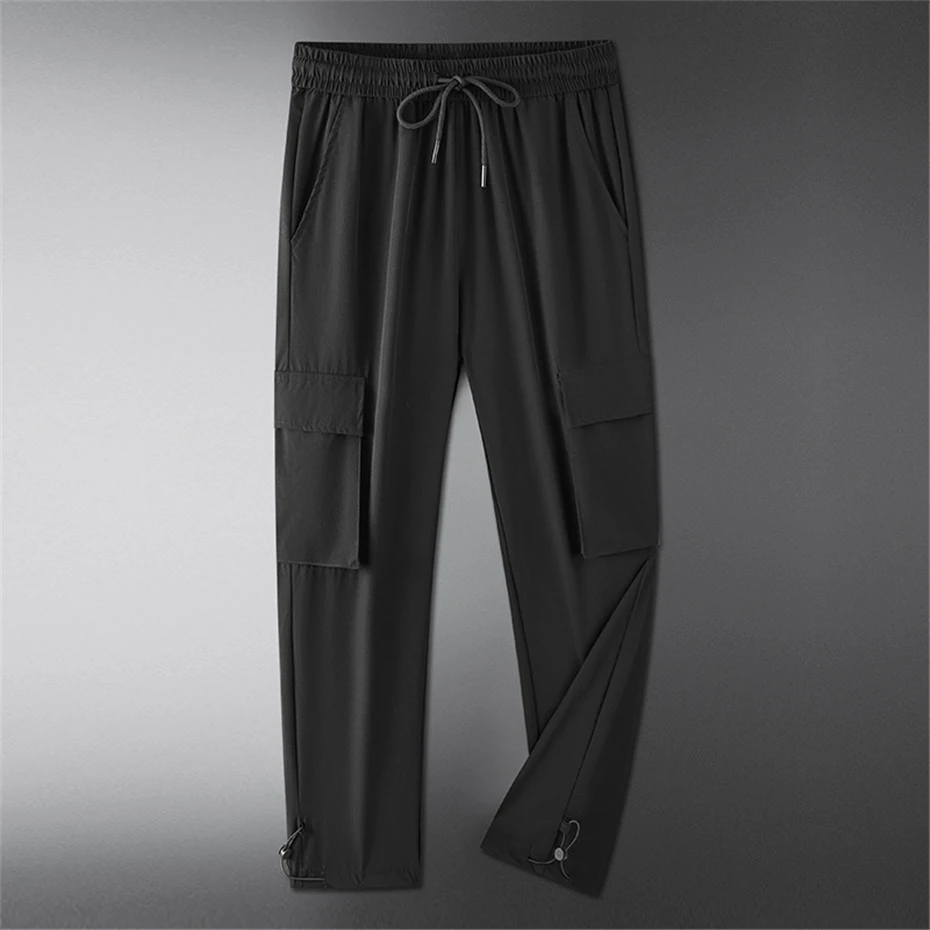 

Summer Cool Pants Men Solid Color Cargo Pants Fashion Casual Straight Sweatpants Summer Black Pants Elastic Waist