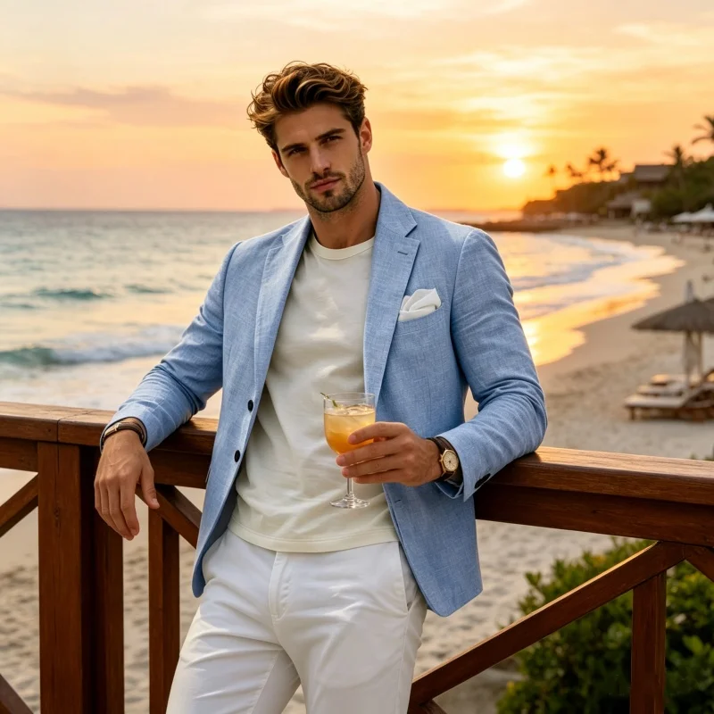 Men's Linen Suit Jacket Spring and Autumn Thin Regular Casual Blazer Coat Beach Wedding Party Pure Color Fashion Male