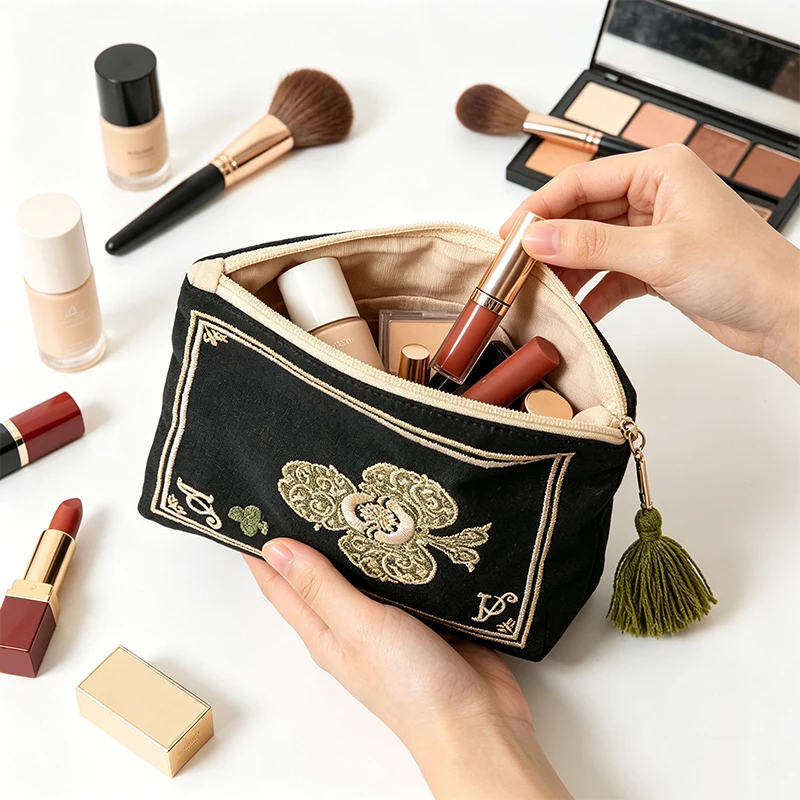 Japanese Style Hand Embroidered Playing Card Cosmetic Bag Fringe Retro Ethnic Design Portable Pouch for Makeup Coins Storage - view 6