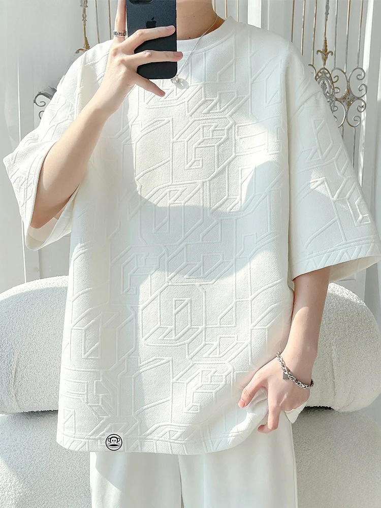 

Loose Fit ort Sve T-irt round Ne Casual Lightweight Summer Top Monkey Texture Emed Men's irt