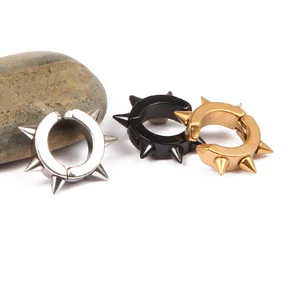 1 çift paslanmaz çelik punk rock dikenli diken saplama küpe kadınlar için, klip kulak, komik, sokak, pop, hip hop, goth takı, aksesuarları Moda 6 büyük satış-diken - №4