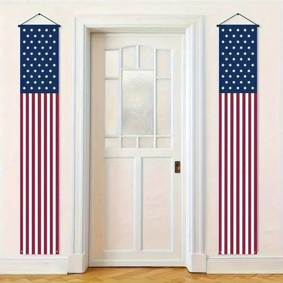 4. Juli Patriotische Türbanner USA-Flagge Veranda-Schilder für Unabhängigkeitstag Partydekoration Haustür-Hängedeko – Detail 6