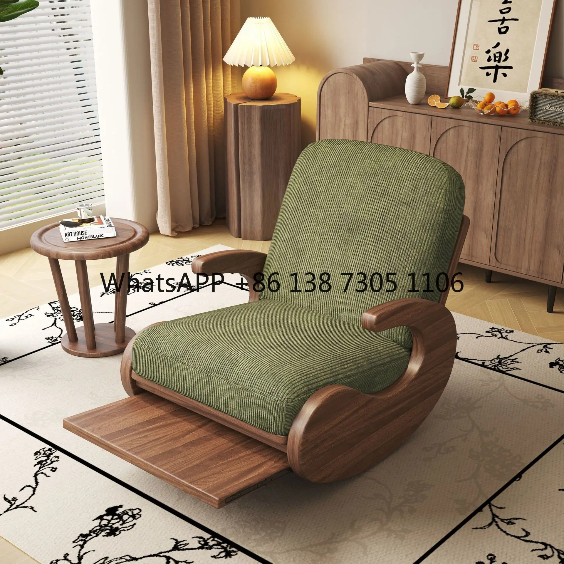 

Chinese retro rocking chair single sofa home living room balcony young people solid wood recliner bedroom lazy sofa