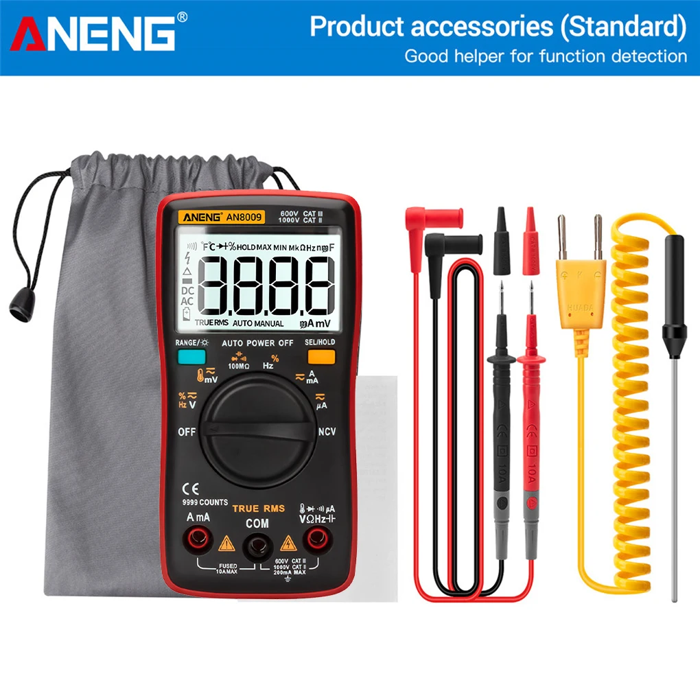 

ANENG AN8009 LCD Multimeter Current Capacitance Tester Meter Portable Professional Multifunctional Detector Red