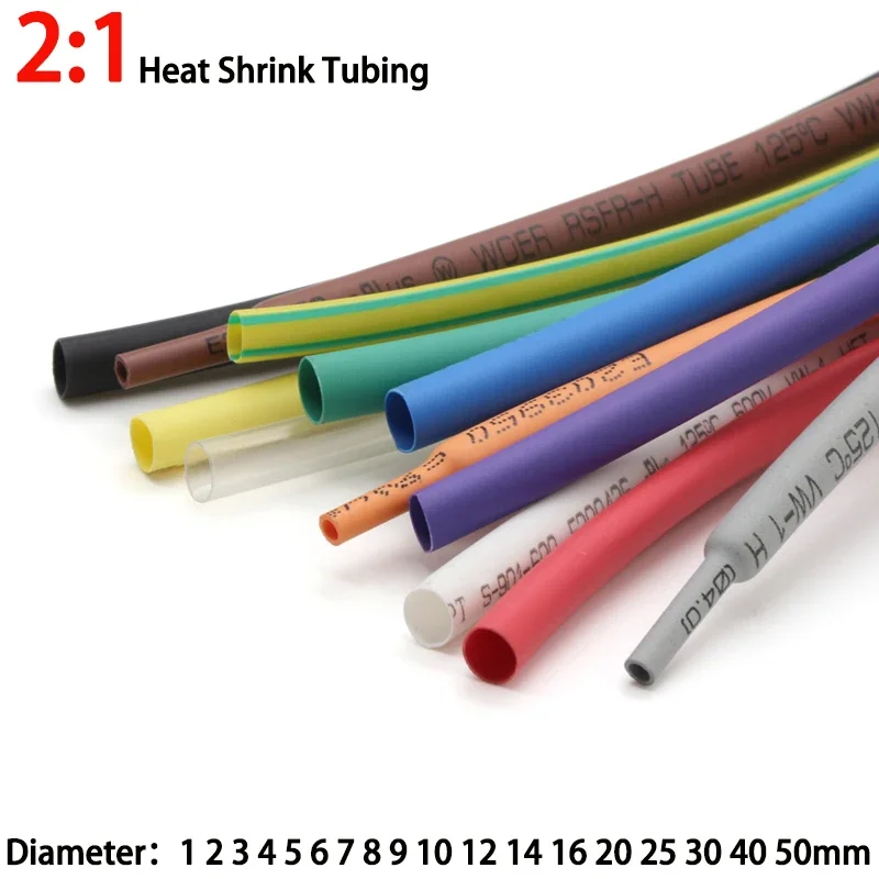 1/2/3/5/6/810/12/14/16/20/50mm 2:1Heat Shrink Tubing Wrapping Tube Kit Insulation Wiring Cable Protection Heat Shrinkable Sheath