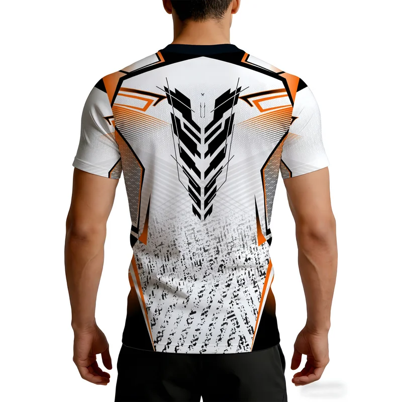 Extreme Orange Armor Men's Body-Hugging Training Base Layer Compression Printed T-Shirt Breathable Quick-Drying Crew Neck Short