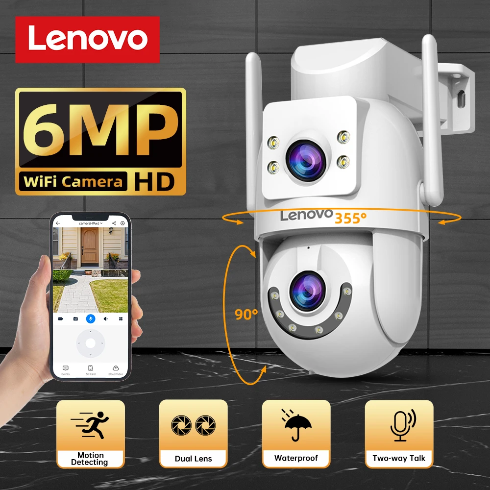 Lenovo 6MP HD Wifi caméra IP extérieure double objectif double écran suivi automatique sécurité PTZ caméra CCTV Audio vidéo Surveillance
