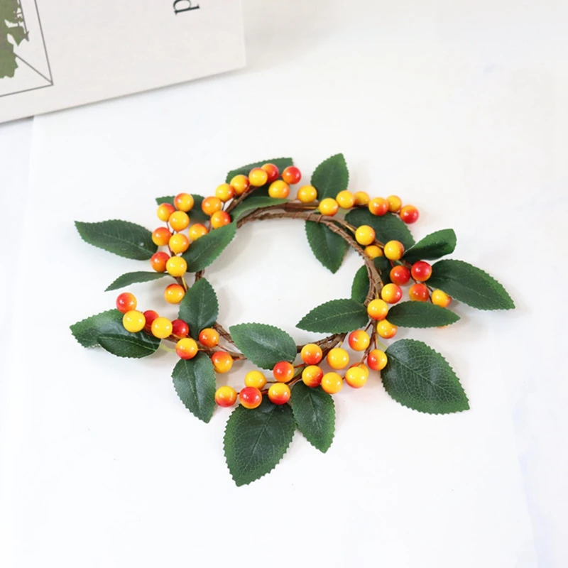 6Pcs Christmas Candle Rings Wreath Artificial Berry Candle Rings Tea Light Ring For Xmas Thanksgiving Harvest Decoration