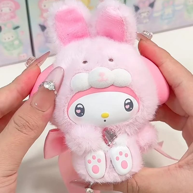 Caja ciega Sanrio Diamond Bunny Baby Series, bonita bolsa de felpa de vinilo, colgante, muñeca, caja misteriosa, juguetes de moda, regalos de cumpleaños