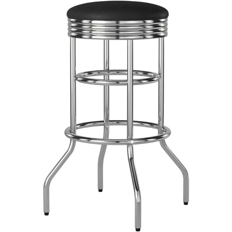 

Chrome Swivel Barstool, 29-Inch, Black，1 Pack