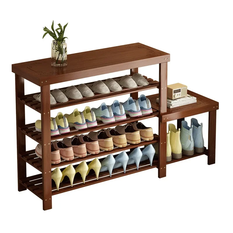 Solid Wood Shoe Cabinet Multi Layer Dustproof Door Storage Rack for Home Dormitory Indoor Simple Design