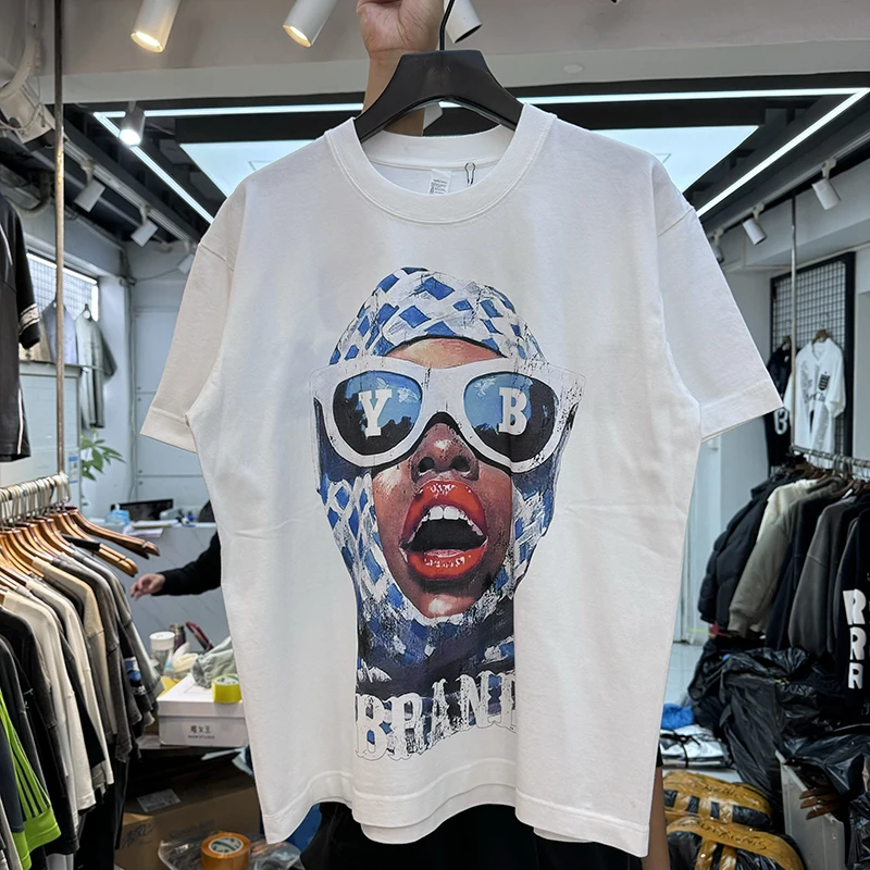 

Summer Vintage Unisex Loose Fit round Neck Short Sleeve T-Shirt High Street Masked Head Portrait Print Casual Trendy Top