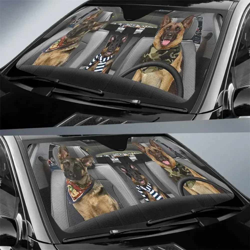 

German Shepherd Driver Car Sun Shade Dog Family Auto Front Window Windshield Animal Car Sunshade Anti-Sunlight Automotive Cover