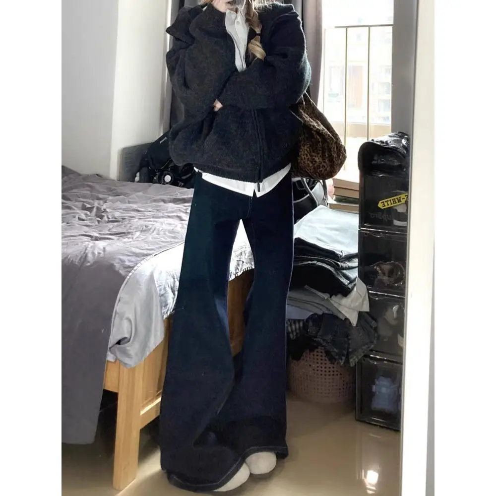 Jean évasé pour femmes, bouton, fermeture à glissière, boucle de ceinture, ceinture réglable, Simple, automne, printemps, vêtements pratiques classiques