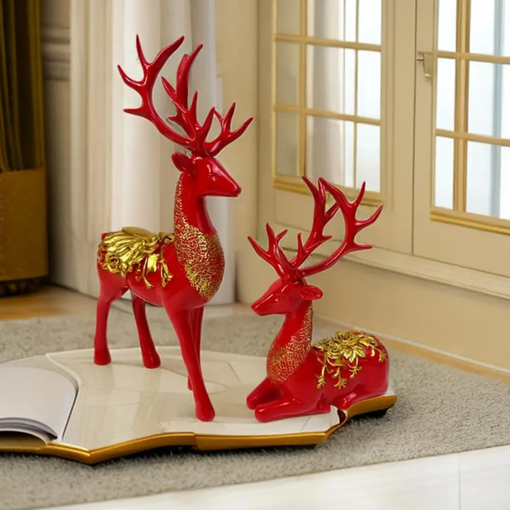 Exquisite Deer Sculpture Elk Ornament Elegant Elk Deer Sculpture Set for Christmas Decoration Exquisite Reindeer for Fireplace