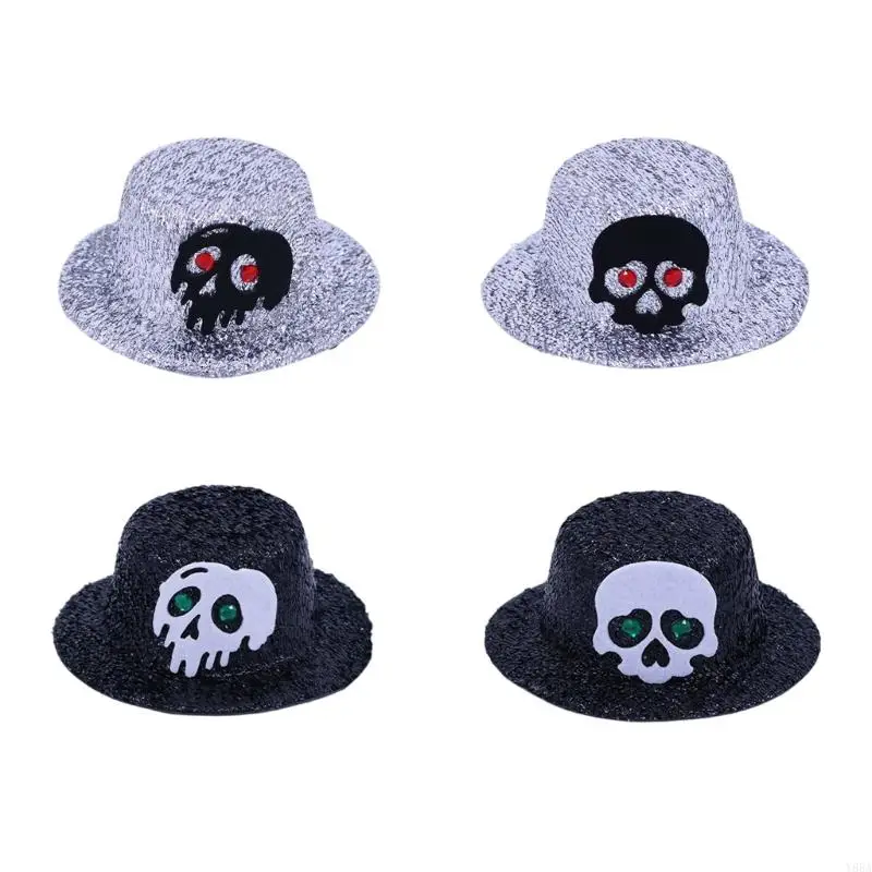 

Y88A Decorative Hair Accessories Tiny Hat Hair Clips Mini Top Hat Hair Clip Skeleton Caps Barrette Halloween Cosplay Party