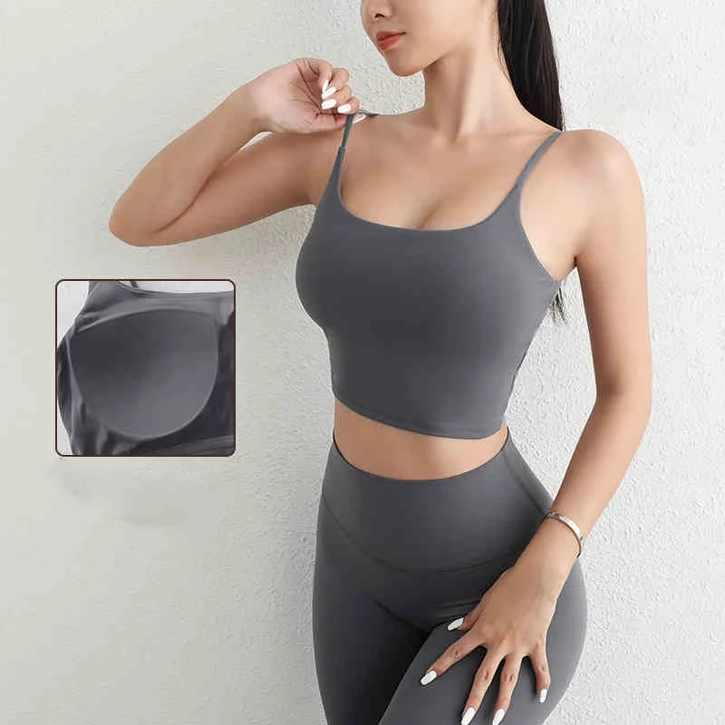 One piece fixed chest cushion shock-absorbing gathering fitness bra for autumn and winter outdoor wear, sports running training,