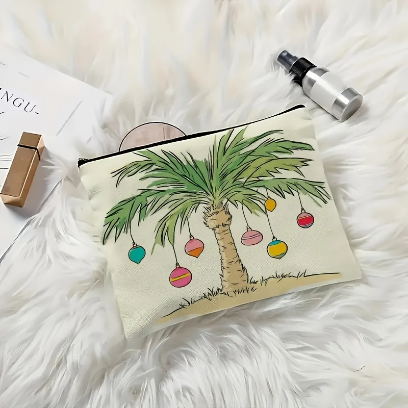 Makeup Bag with Palm Tree and Colorful Ornament Print Suitable for Women s Travel Use Storage Pouch Fashion Travel Bags