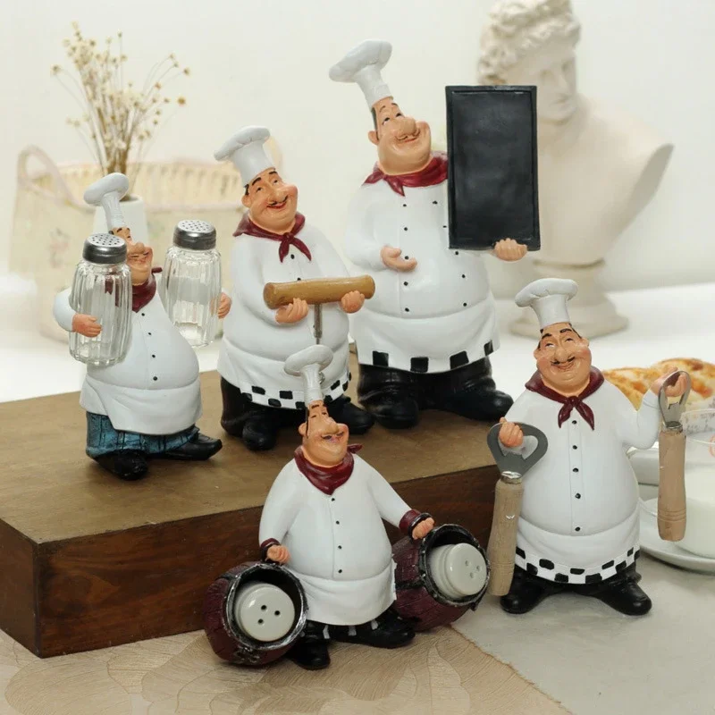 

Resin Chef Figurines Function Figurines Bottle Opener Message Board Salt And Pepper Can Figure Model Creative Bar Home Ornament