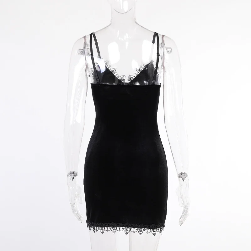 Sexy Dark Cross Black Mini Dress Vintage Sexy Italian Noodle Strap High Waist Slim Fit Dress Gothic Party Club Women's Dress