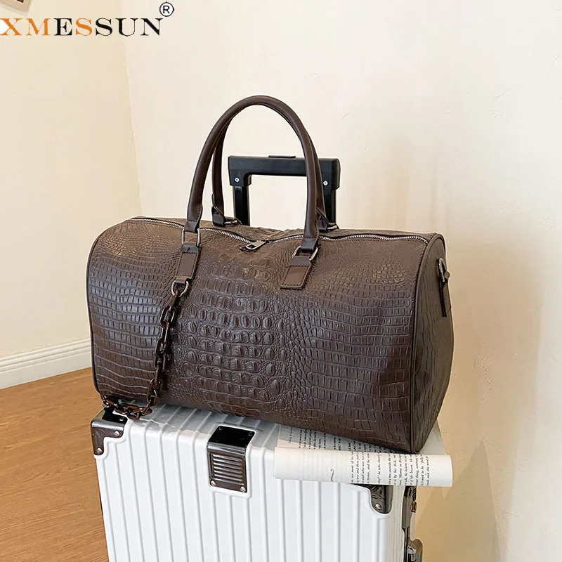 XMESSUN New Crocodile Pattern Travel Bag For Women Fashion Design Female PU Leather Embossed Luggage Organizer Sports Gym Bag