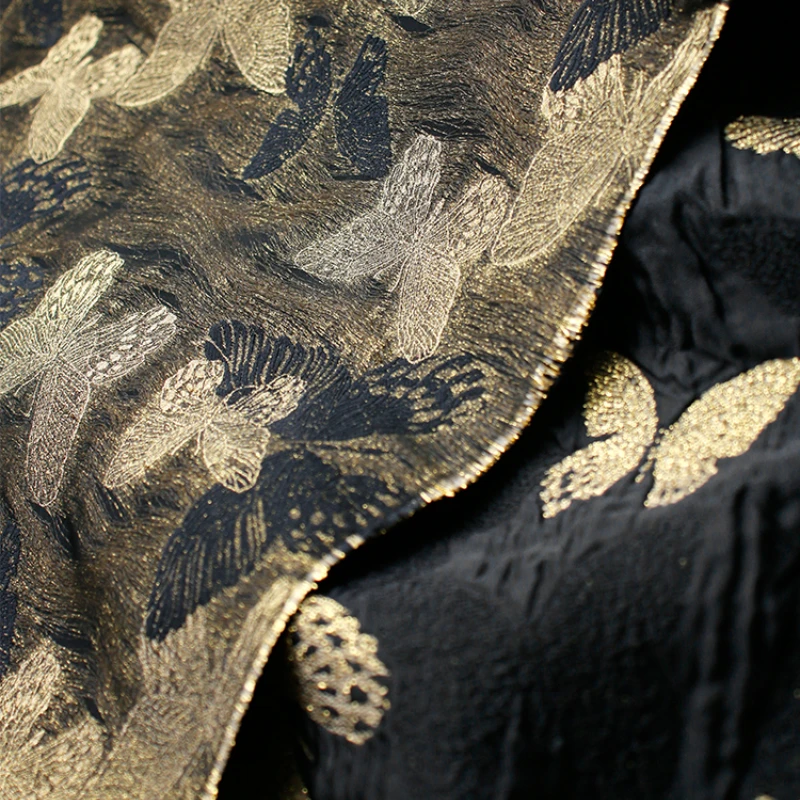 Black Gold Jacquard Fabric Polyester  for Diy Sewing Chinese Style Dress Cheongsam Fahsion Clothing Designer Fabrics Cloth