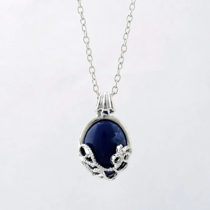 Movie The Vampire Diaries Necklace Cosplay Series Fashion Vintage Style Blue Oval Crystal Pendant Jewelry for Women Christmas