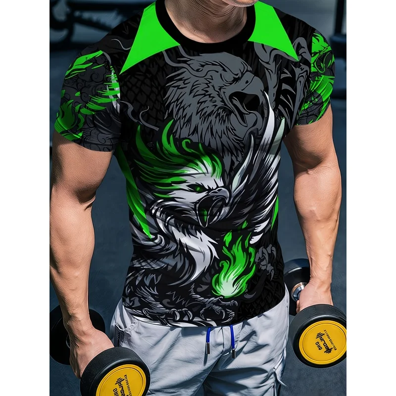 3D Geometric Print High Elastic Slim Fit Short Sleeve Round Neck T Shirt Quick Dry Sports Top Summer Fitness Training Gym Wear