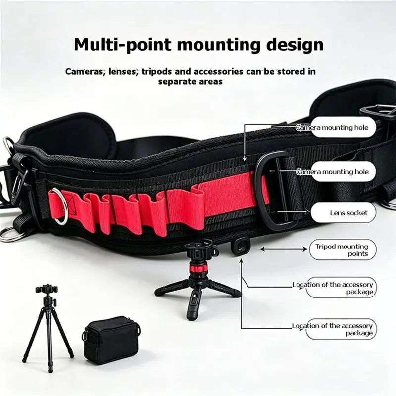 A13E-Multifunction Outdoor Photography Adjustable Waistband Strap Belt For Hanging Tripod Camera Bag Lens Pouch