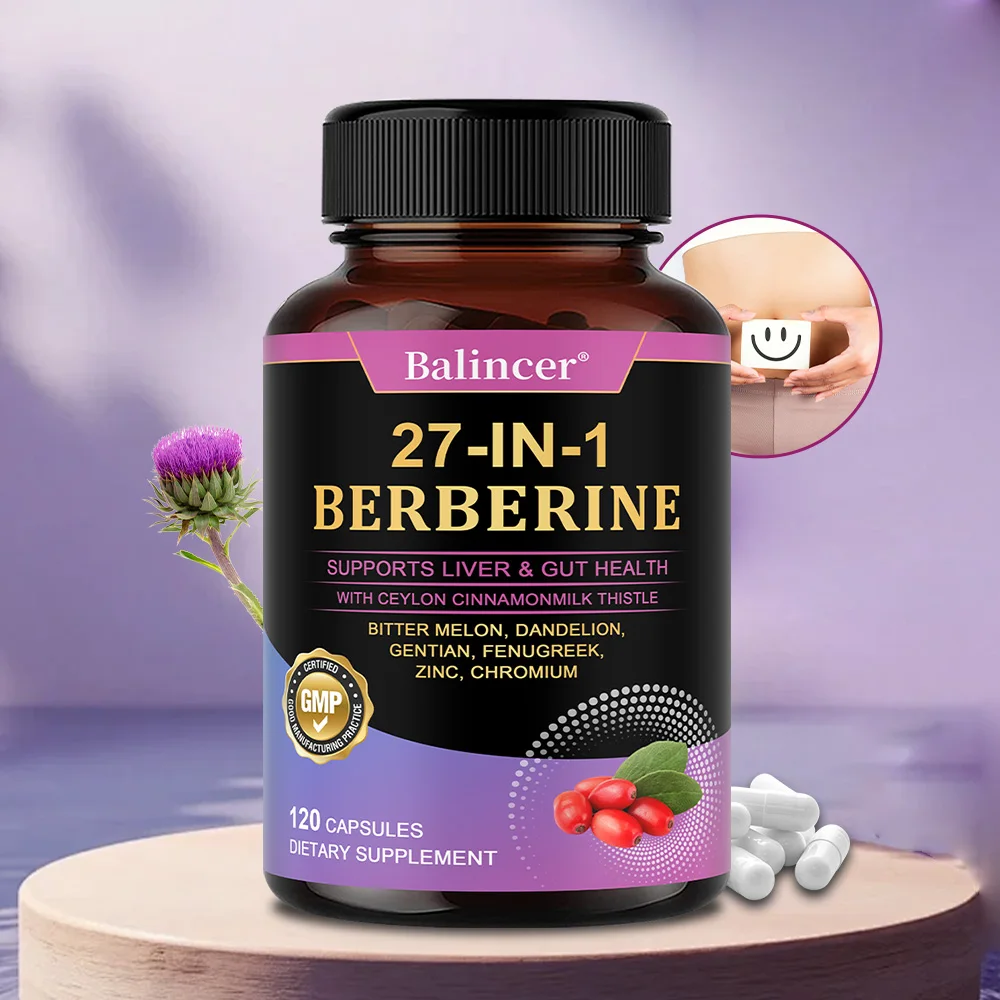 Cápsulas de bereberina 27 en 1 - Contiene canela de Ceilán, cardo mariano - Apoya la salud del corazón, el sistema inmunológico, la salud del hígado y del intestino