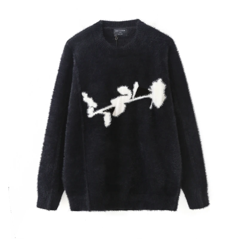 25ss New Style Simple High Quality Dark Rose Mohair Sweater Loose Irregular Original Knitted Pullovers