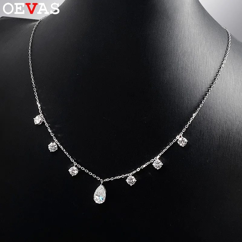 

OEVAS Water Drop 2-3CT 100% Real Moissanite Necklace for Women 925 Sterling Silver Plated 18K Wedding Party Luxury Jewelry Gift