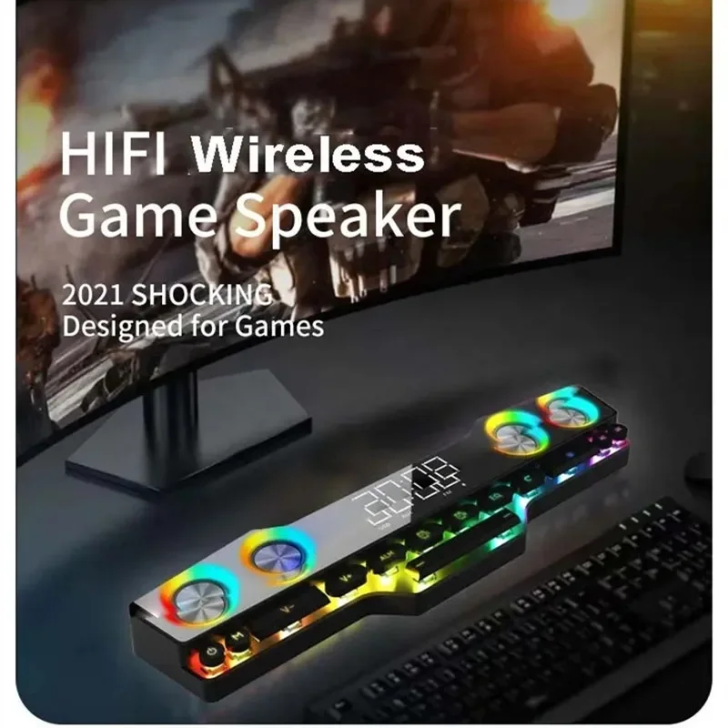 

Sound bully E-sports soundbox dual trumpet big volume home desktop computer sound With LED light time display Bluetooth speakers