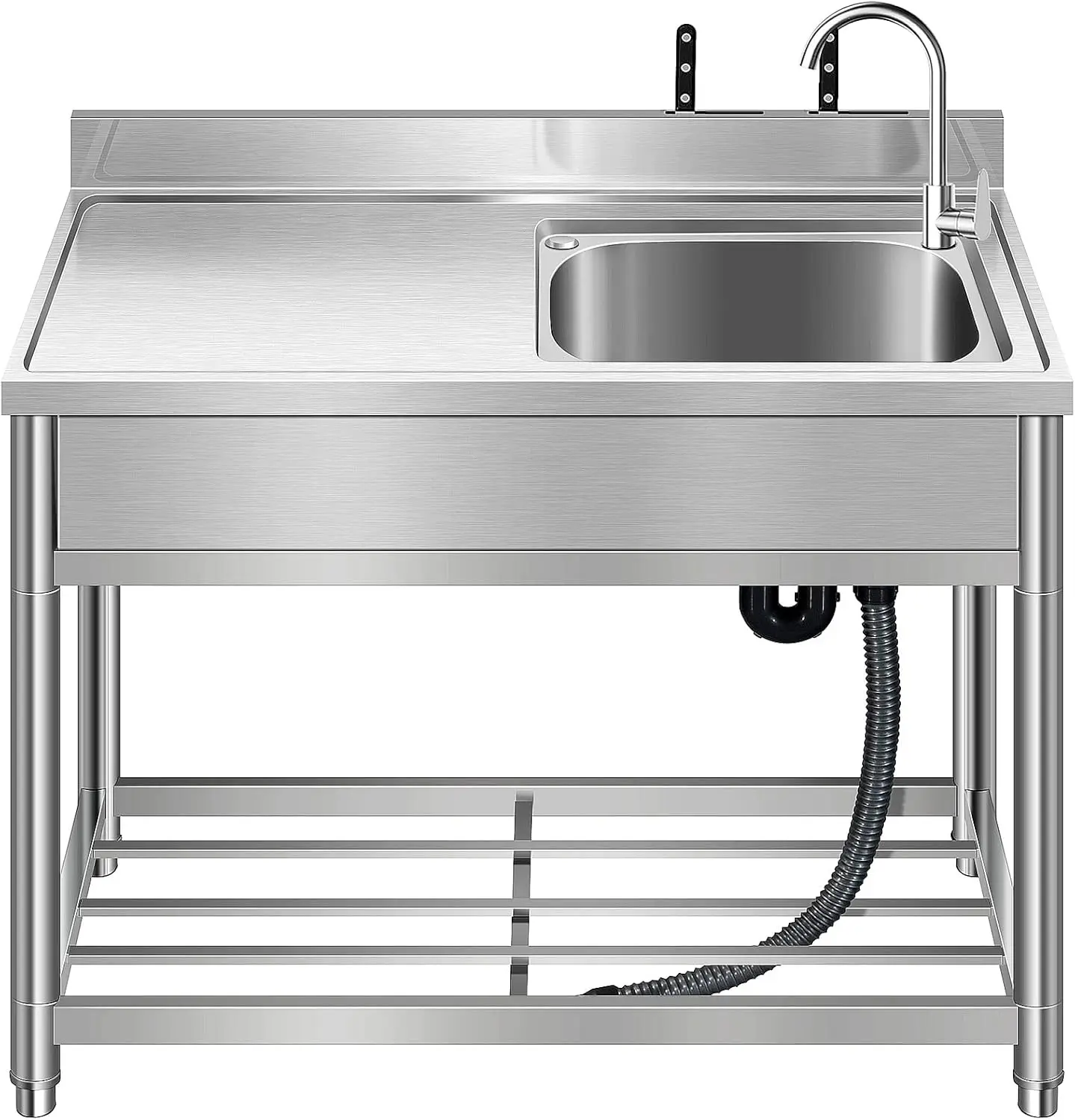 Commercial Restaurant Kitchen Sink Set, Free Standing, Aço Inoxidável, Única Tigela, Faucet and Drainboard, Prep & Utility Washing