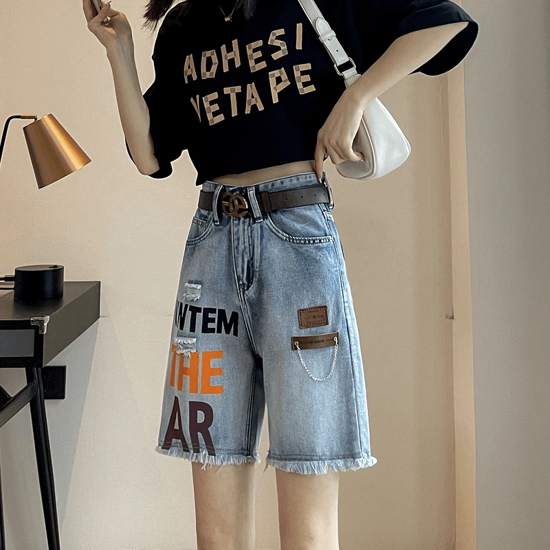 

Light Blue Denim Five-Point Pants Women's Summer 2024 New Korean Version High Waist Loose Casual Slimming Hot Pants