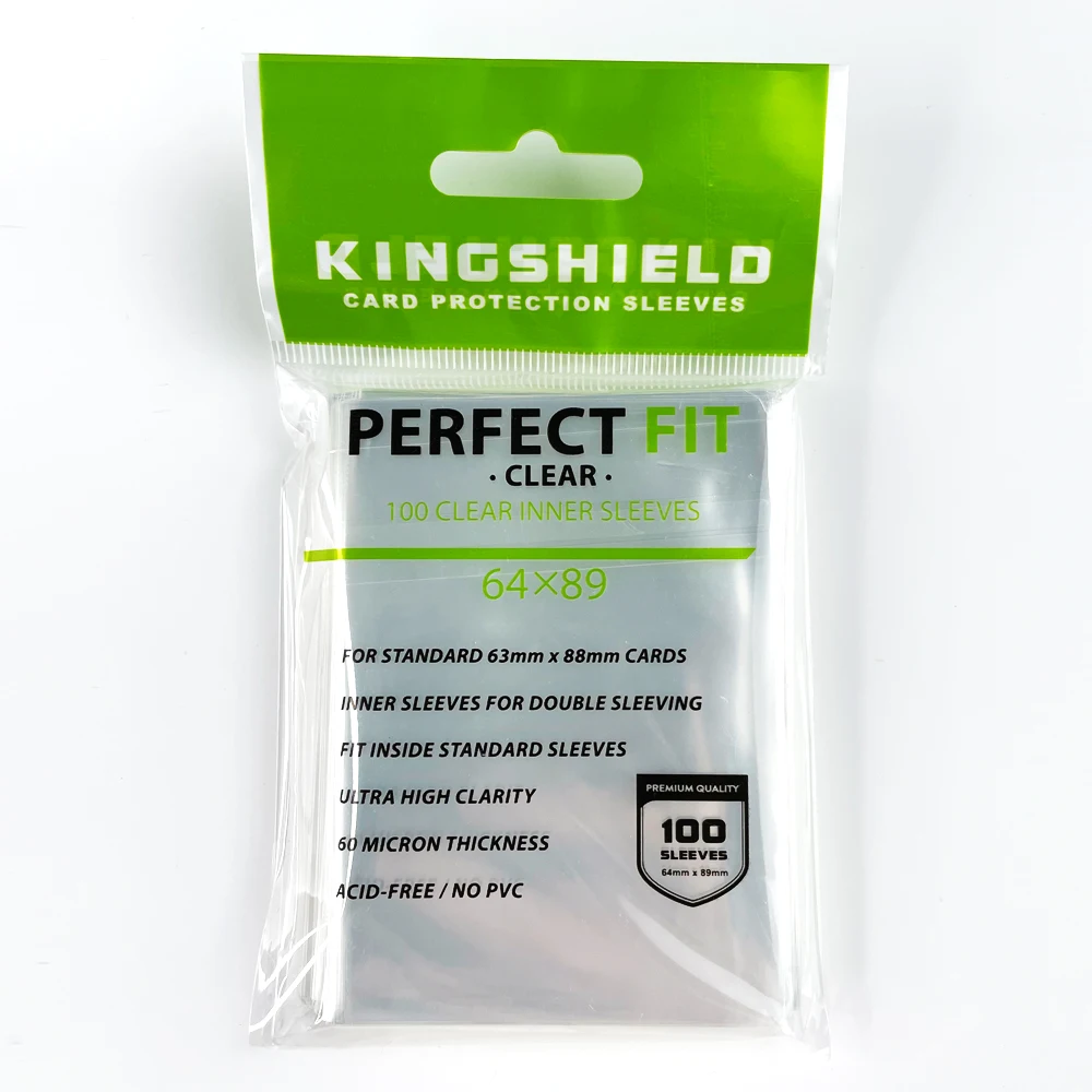 Kingshield 100ชิ้น/แพ็ค64*89มม. ใสพอดีตัวเครื่องการ์ดเกมกระดานแขนเสื้อมหัศจรรย์ป้องกันโฟโต้คาร์ด PKM